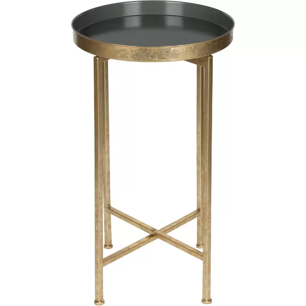 Kate and Laurel Celia Round Metal Foldable Tray Accent Table Gray with Gold Base