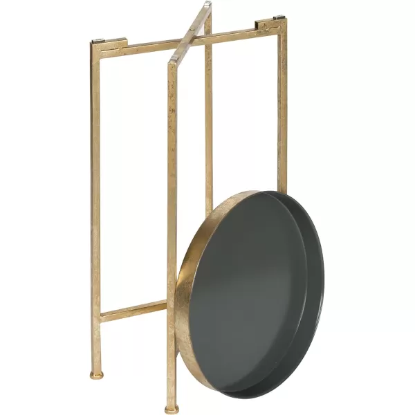 Kate and Laurel Celia Round Metal Foldable Tray Accent Table Gray with Gold Base