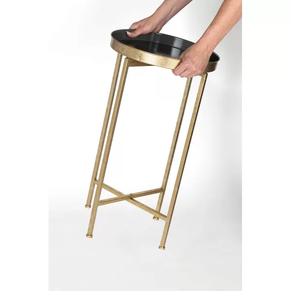 Kate and Laurel Celia Round Metal Foldable Tray Accent Table Gray with Gold Base
