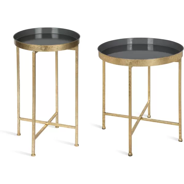 Kate and Laurel Celia Round Metal Foldable Tray Accent Table Gray with Gold Base