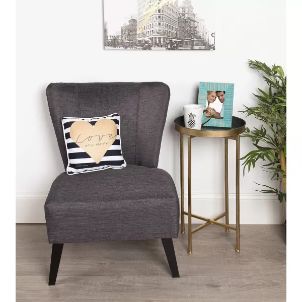 Kate and Laurel Celia Round Metal Foldable Tray Accent Table Gray with Gold Base