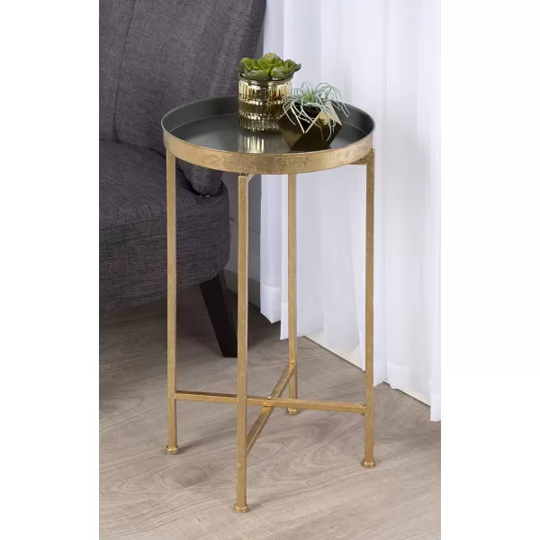Kate and Laurel Celia Round Metal Foldable Tray Accent Table Gray with Gold Base