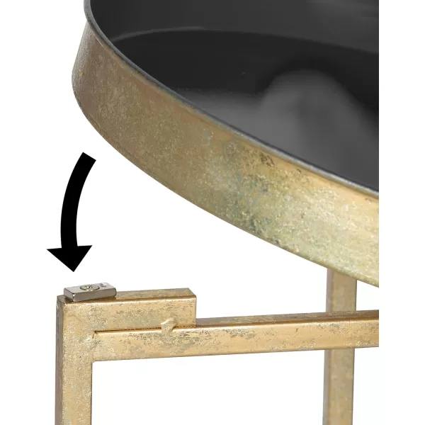 Kate and Laurel Celia Round Metal Foldable Tray Accent Table Gray with Gold Base