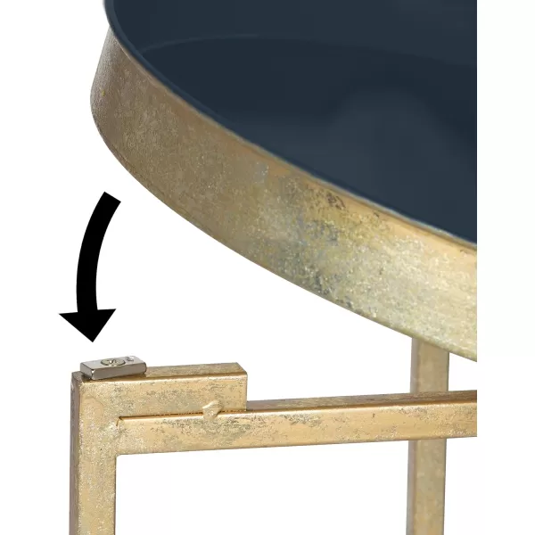 Kate and Laurel Celia Round Metal Foldable Tray Accent Table Navy Blue with Gold Base