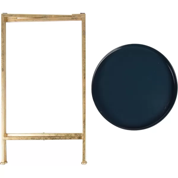 Kate and Laurel Celia Round Metal Foldable Tray Accent Table Navy Blue with Gold Base