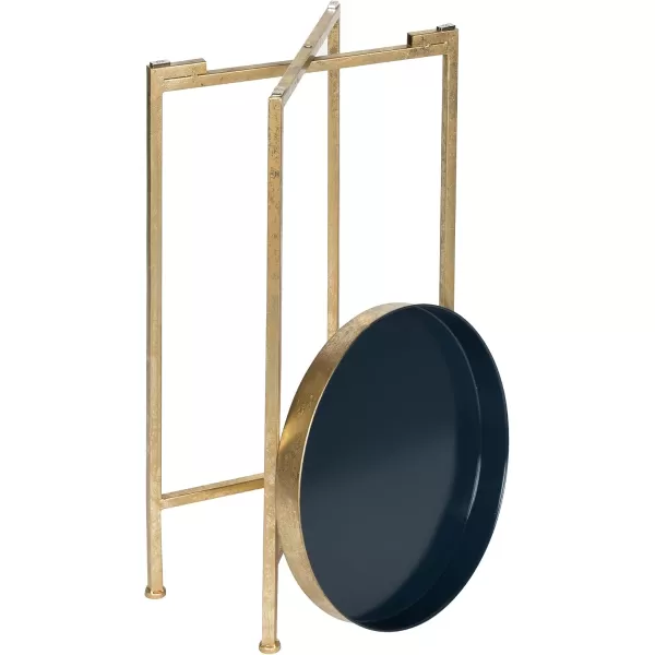 Kate and Laurel Celia Round Metal Foldable Tray Accent Table Navy Blue with Gold Base