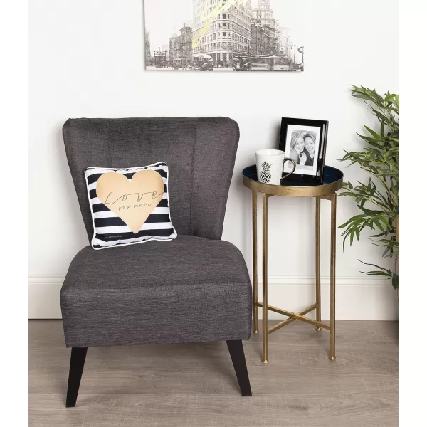Kate and Laurel Celia Round Metal Foldable Tray Accent Table Navy Blue with Gold Base