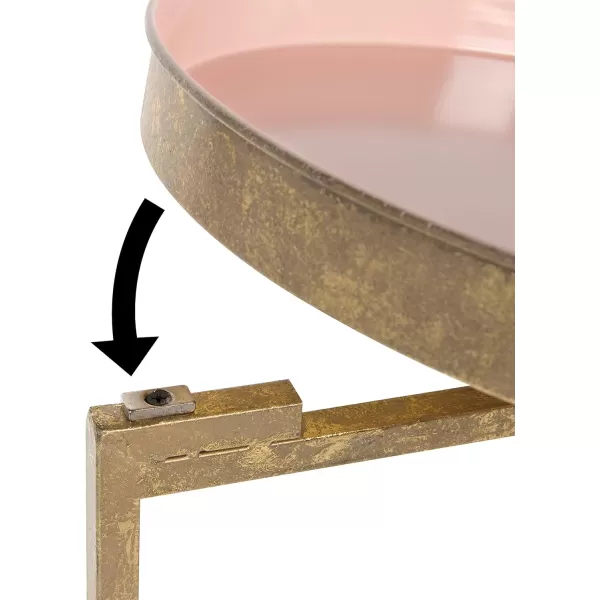 Kate and Laurel Celia Round Metal Foldable Tray Accent Table Pink with Gold Base