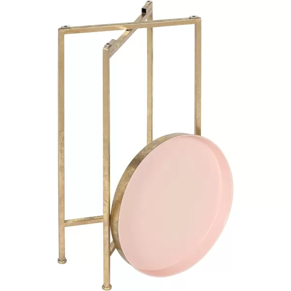 Kate and Laurel Celia Round Metal Foldable Tray Accent Table Pink with Gold Base