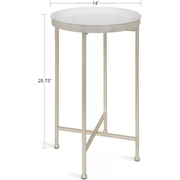 Kate and Laurel Celia Round Metal Foldable Tray Accent Table White with Silver Base