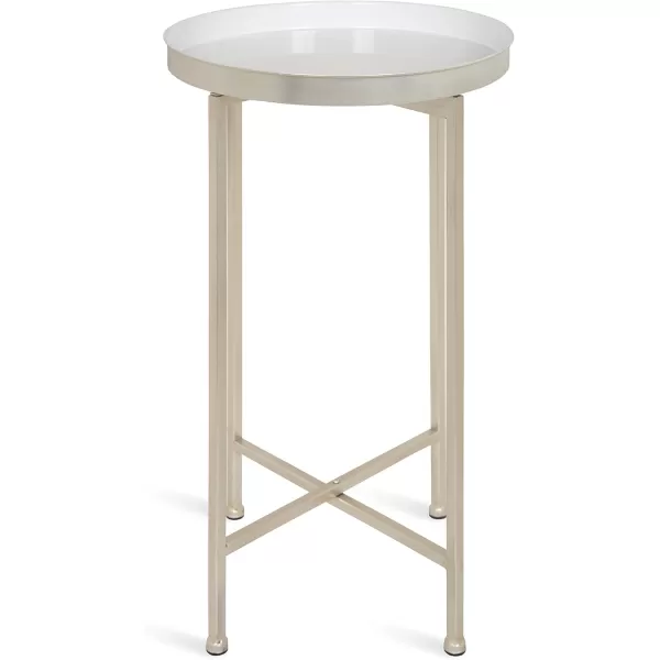 Kate and Laurel Celia Round Metal Foldable Tray Accent Table White with Silver Base