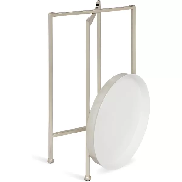 Kate and Laurel Celia Round Metal Foldable Tray Accent Table White with Silver Base