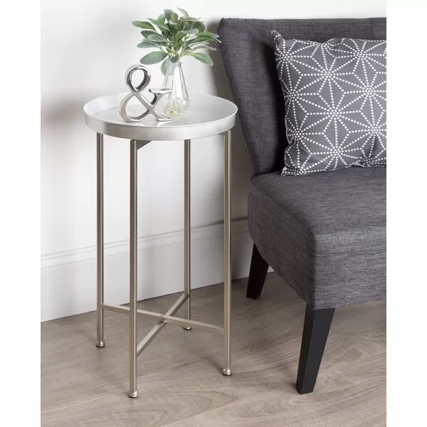 Kate and Laurel Celia Round Metal Foldable Tray Accent Table White with Silver Base
