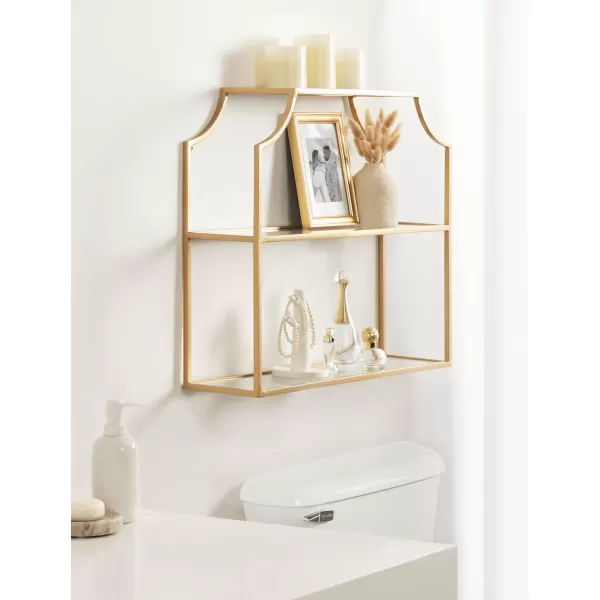 Kate and Laurel Ciel 3 Tiered Wall Shelf 20 x 30 Black Decorative Floating Shelf Storage and Wall OrganizerGold