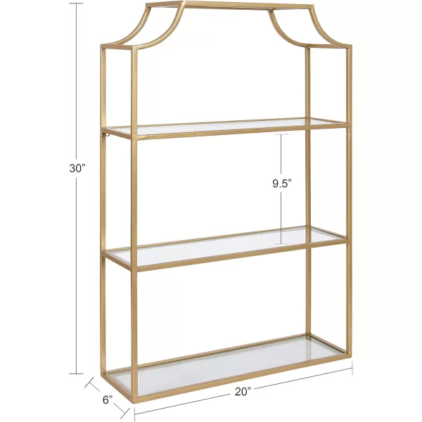 Kate and Laurel Ciel Glam 3Tier Scalloped Wall Shelf 20 x 30 Gold Modern Shelving with Glass Tiers
