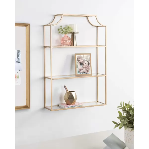 Kate and Laurel Ciel Glam 3Tier Scalloped Wall Shelf 20 x 30 Gold Modern Shelving with Glass Tiers