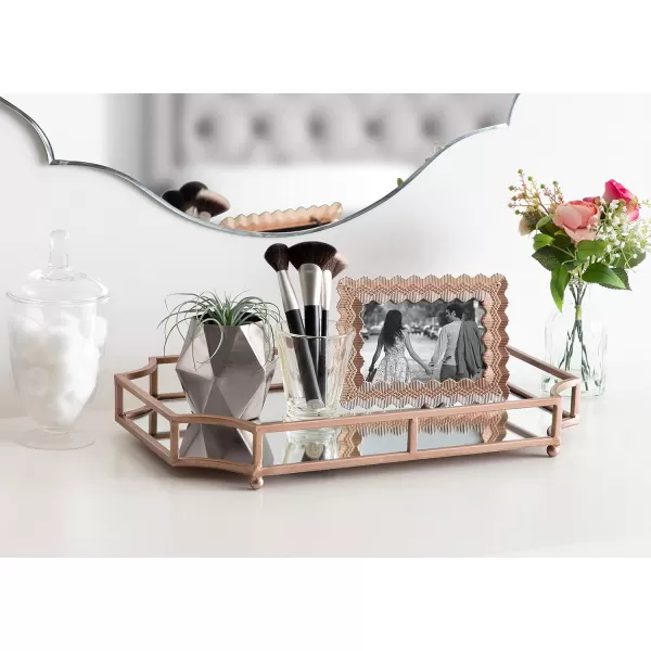 Kate and Laurel Ciel Modern Scalloped Tray 19 x 13 x 3 Bronze Decorative Mirrored Tray for Storage and DisplayRose Gold