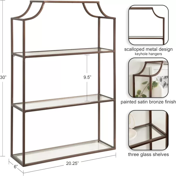 Kate and Laurel Ciel ThreeTiered Wall Shelf 21 x 30 Bronze Decorative Floating Shelf Storage and Wall Organizer for Over Toilet Storage Bathroom Display