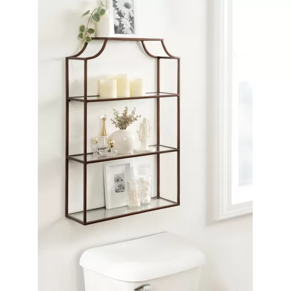Kate and Laurel Ciel ThreeTiered Wall Shelf 21 x 30 Bronze Decorative Floating Shelf Storage and Wall Organizer for Over Toilet Storage Bathroom Display