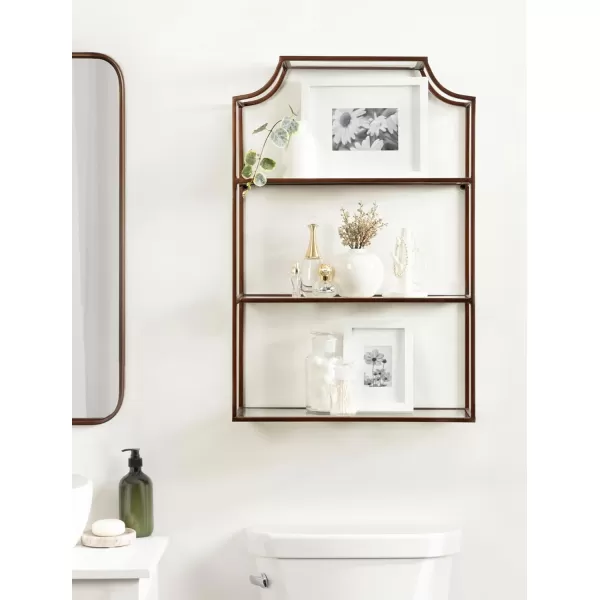 Kate and Laurel Ciel ThreeTiered Wall Shelf 21 x 30 Bronze Decorative Floating Shelf Storage and Wall Organizer for Over Toilet Storage Bathroom Display