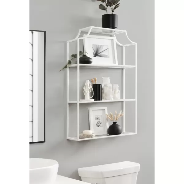Kate and Laurel Ciel ThreeTiered Wall Shelf 21 x 30 White Decorative Floating Shelf Storage and Wall Organizer for Over Toilet Storage Bathroom Display