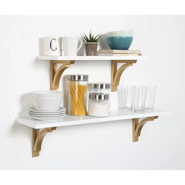 Kate and Laurel Corblynd Traditional Wood Wall Shelf 36 inches WhiteWhiteGold