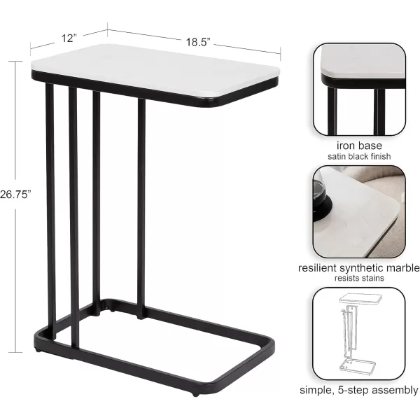 Kate and Laurel Credele Modern Glam Marble CTable End Table 12 x 19 x 27 White and Gold Chic Contemporary TV Tray Table with Metal Legs And Cultured Marble TabletopBlack and White