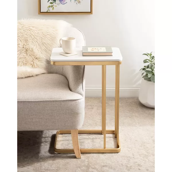 Kate and Laurel Credele Modern Glam Marble CTable End Table 12 x 19 x 27 White and Gold Chic Contemporary TV Tray Table with Metal Legs And Cultured Marble TabletopWhiteGold