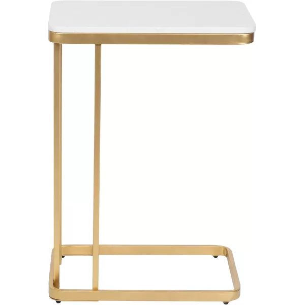 Kate and Laurel Credele Modern Glam Marble CTable End Table 12 x 19 x 27 White and Gold Chic Contemporary TV Tray Table with Metal Legs And Cultured Marble TabletopWhiteGold