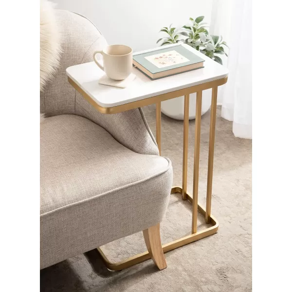 Kate and Laurel Credele Modern Glam Marble CTable End Table 12 x 19 x 27 White and Gold Chic Contemporary TV Tray Table with Metal Legs And Cultured Marble TabletopWhiteGold