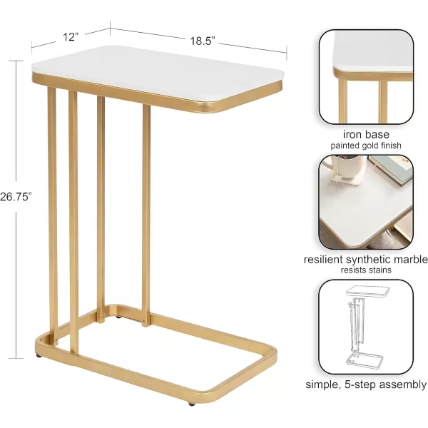 Kate and Laurel Credele Modern Glam Marble CTable End Table 12 x 19 x 27 White and Gold Chic Contemporary TV Tray Table with Metal Legs And Cultured Marble TabletopWhiteGold