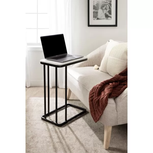 Kate and Laurel Credele Modern Glam Marble CTable End Table 12 x 19 x 27 White and Gold Chic Contemporary TV Tray Table with Metal Legs And Cultured Marble TabletopBlack and White