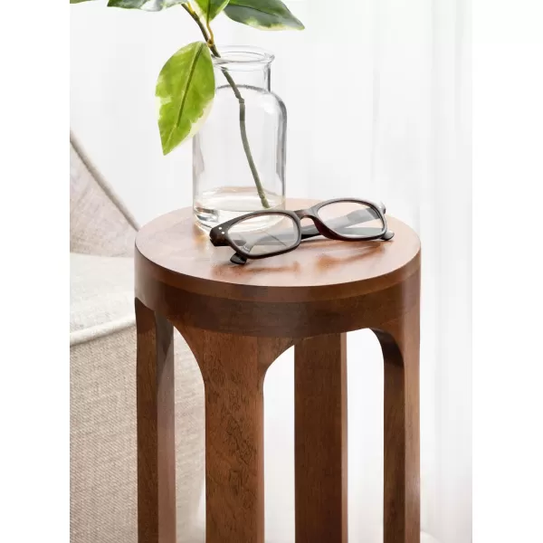 Kate and Laurel Dahl Coastal Wooden Round Drink Table 8 x 23 Whitewash Boho Circle Wood Accent Pedestal Table for Living Room Plant Stand or Small Bedroom NightstandWalnut Brown