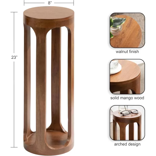 Kate and Laurel Dahl Coastal Wooden Round Drink Table 8 x 23 Whitewash Boho Circle Wood Accent Pedestal Table for Living Room Plant Stand or Small Bedroom NightstandWalnut Brown