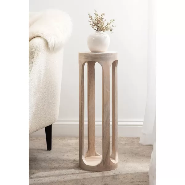 Kate and Laurel Dahl Coastal Wooden Round Drink Table 8 x 23 Whitewash Boho Circle Wood Accent Pedestal Table for Living Room Plant Stand or Small Bedroom NightstandWhite