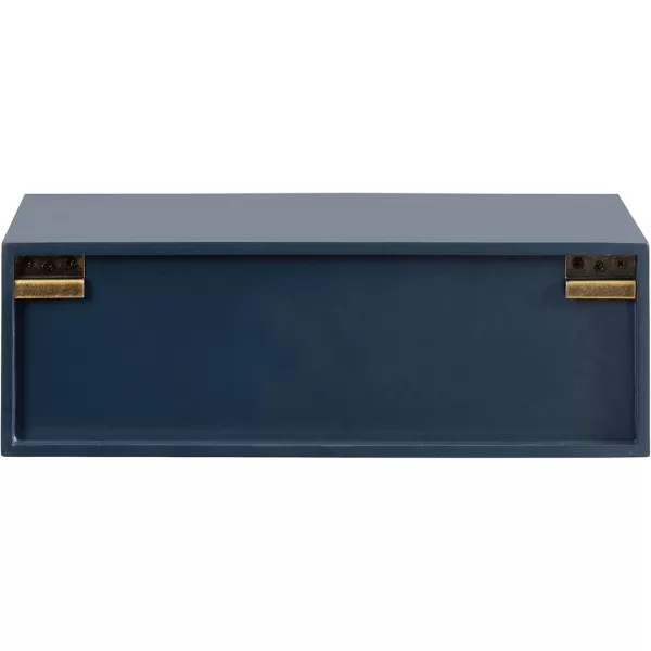 Kate and Laurel Decklyn Floating Wood Side Table 18 x 12 x 6 White Decorative Modern Glam Floating Wall Shelf with a Concealed Drawer Compartment for StorageNavy BlueGold