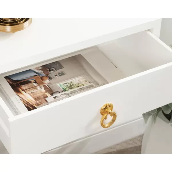 Kate and Laurel Decklyn Floating Wood Side Table 18 x 12 x 6 White Decorative Modern Glam Floating Wall Shelf with a Concealed Drawer Compartment for StorageNavy BlueGold
