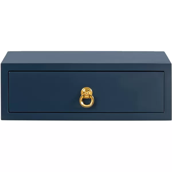 Kate and Laurel Decklyn Floating Wood Side Table 18 x 12 x 6 White Decorative Modern Glam Floating Wall Shelf with a Concealed Drawer Compartment for StorageNavy BlueGold