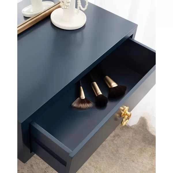 Kate and Laurel Decklyn Floating Wood Side Table 18 x 12 x 6 White Decorative Modern Glam Floating Wall Shelf with a Concealed Drawer Compartment for StorageNavy BlueGold