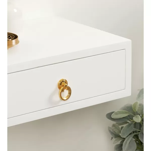 Kate and Laurel Decklyn Floating Wood Side Table 18 x 12 x 6 White Decorative Modern Glam Floating Wall Shelf with a Concealed Drawer Compartment for StorageWhiteGold