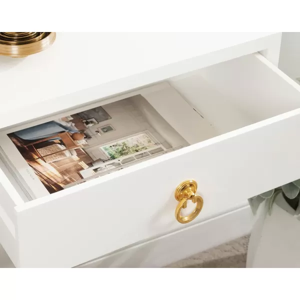 Kate and Laurel Decklyn Floating Wood Side Table 18 x 12 x 6 White Decorative Modern Glam Floating Wall Shelf with a Concealed Drawer Compartment for StorageWhiteGold