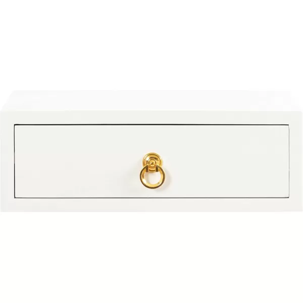 Kate and Laurel Decklyn Floating Wood Side Table 18 x 12 x 6 White Decorative Modern Glam Floating Wall Shelf with a Concealed Drawer Compartment for StorageWhiteGold