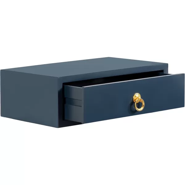 Kate and Laurel Decklyn Floating Wood Side Table 18 x 12 x 6 White Decorative Modern Glam Floating Wall Shelf with a Concealed Drawer Compartment for StorageNavy BlueGold