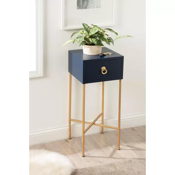 Kate and Laurel Decklyn Modern Glam Metal and Wooden Tea Table with Useful Storage Drawer 12x12x30 WhiteGoldNavy BlueGold