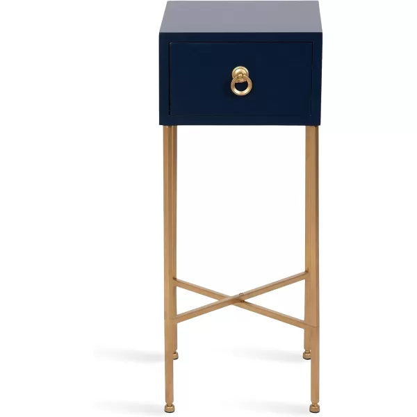 Kate and Laurel Decklyn Modern Glam Metal and Wooden Tea Table with Useful Storage Drawer 12x12x30 WhiteGoldNavy BlueGold