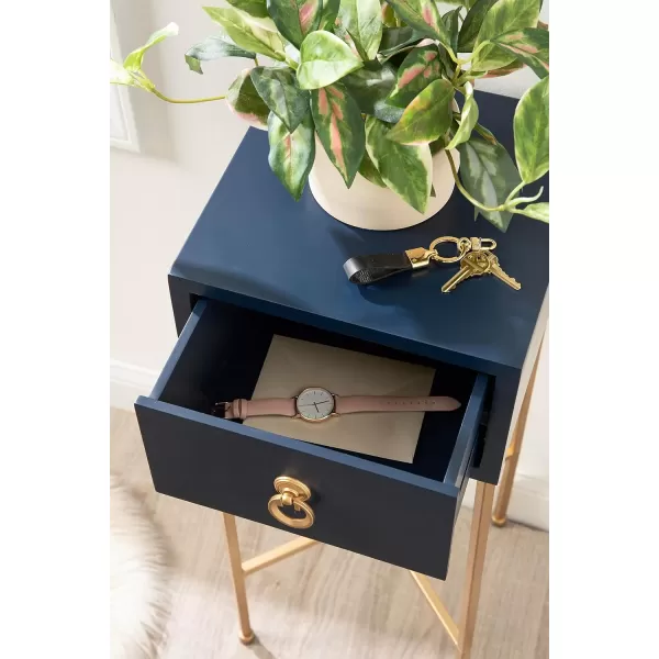 Kate and Laurel Decklyn Modern Glam Metal and Wooden Tea Table with Useful Storage Drawer 12x12x30 WhiteGoldNavy BlueGold