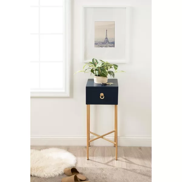 Kate and Laurel Decklyn Modern Glam Metal and Wooden Tea Table with Useful Storage Drawer 12x12x30 WhiteGoldNavy BlueGold