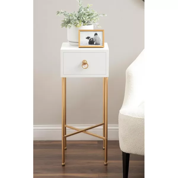 Kate and Laurel Decklyn Modern Glam Metal and Wooden Tea Table with Useful Storage Drawer 12x12x30 WhiteGoldWhiteGold