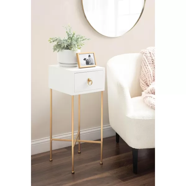 Kate and Laurel Decklyn Modern Glam Metal and Wooden Tea Table with Useful Storage Drawer 12x12x30 WhiteGoldWhiteGold