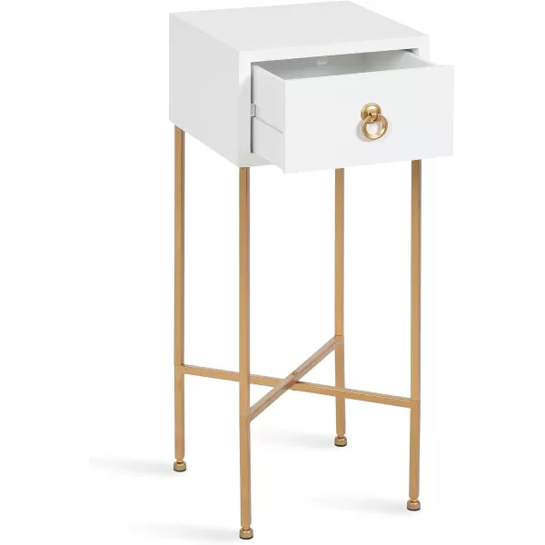 Kate and Laurel Decklyn Modern Glam Metal and Wooden Tea Table with Useful Storage Drawer 12x12x30 WhiteGoldWhiteGold